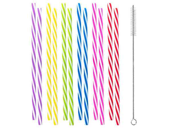 Gjenbrukbare sugerør - 6 farger 12 sugerør i plast m/børste - 21cm 
