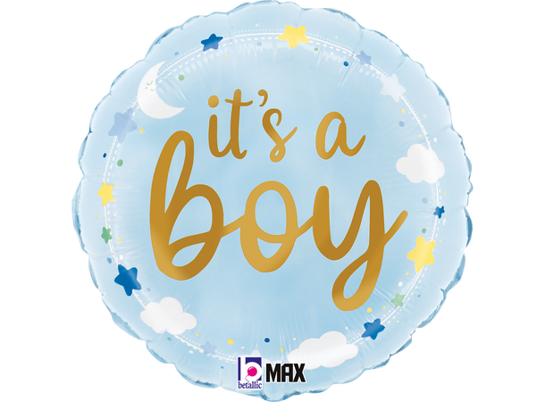 It's A Boy Stars & Clouds - Rund 1 Folieballong rund - 46cm (18") 