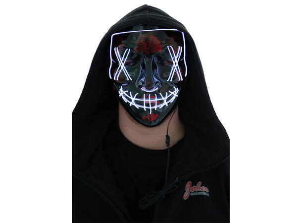 LED Maske - Horror - Hvit - 3 modus 1maske med LED lys - 2xAA batt ikke inkl