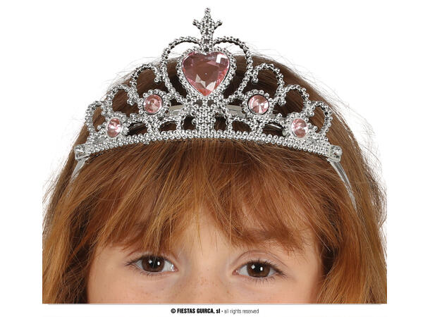 Tiara til barn - Sølv m/rosa stener 1 Tiara til barn i PVC 