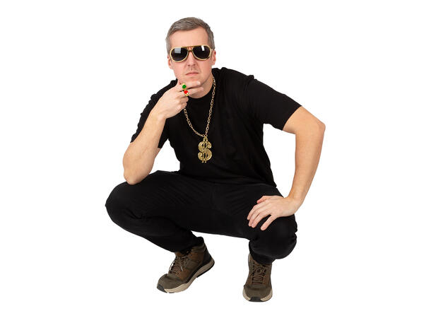 Utkledningssett - Gangster 4 deler - Briller, halskjede, 2x ringer 