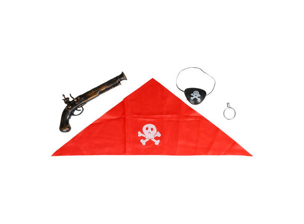 Utkledningssett - Pirat Øyelapp, bandana, revolver og ring.