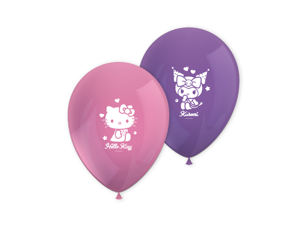 Hello Kitty & Kuromi 8 Gummiballonger med trykk - 30cm 