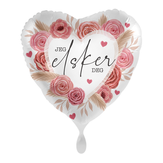 Jeg Elsker Deg - Roser 1 Folieballong hjerte - 17" - (43cm)