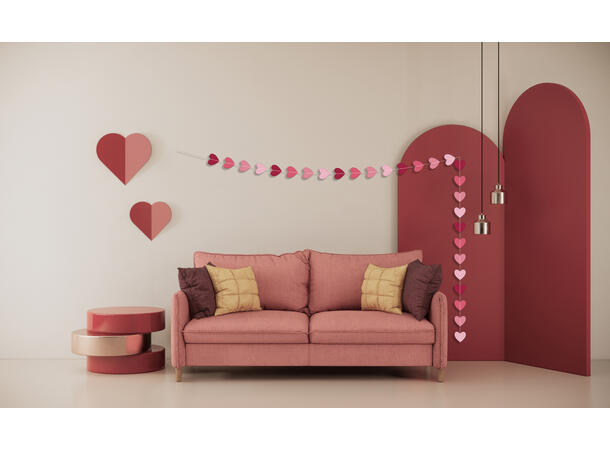 Papirgirlander hjerter - Rød, Rosa, hvit 1 Papirgirlander XS uttrekkbar - 3m 