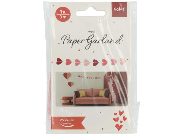 Papirgirlander hjerter - Rød, Rosa, hvit 1 Papirgirlander XS uttrekkbar - 3m 