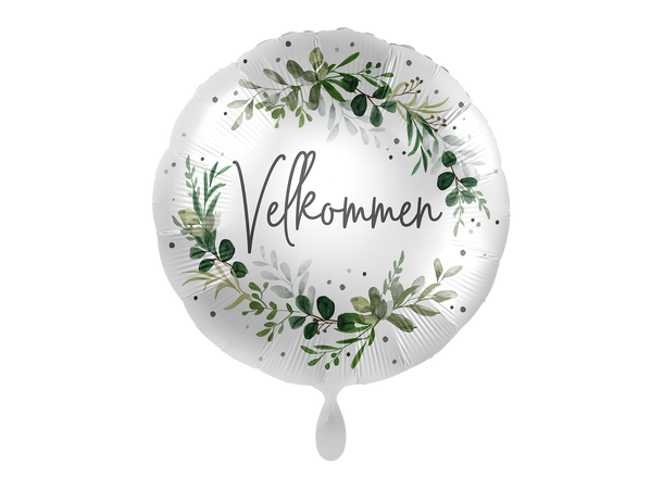 Velkommen - Grønn floral 1 Folieballong rund - 17" - (43cm) 