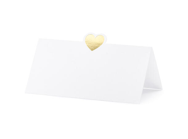 Bordkort - Hvit - Gullhjerte 10,5cm - 10pk 