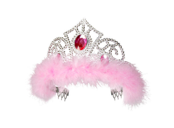 Krone med edelsten og rosa pels 1 Tiara i plast til barn 